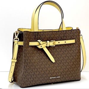 MICHAEL KORS EMILIA LARGE SATCHEL BUTTERCUP BROWN